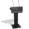 a podium with two desk microphone for rental in Toronto